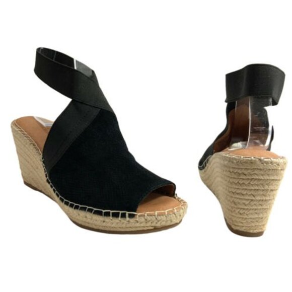 Gentle Souls Sandals Women Size 9.5M Black Espadrille Colleen Open-toe Wedge - Picture 2 of 11